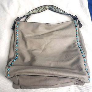 2/20 Grey leather like shoulder bag purse.